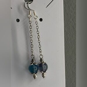 Silver fluorite beaded chain Drop Earrings